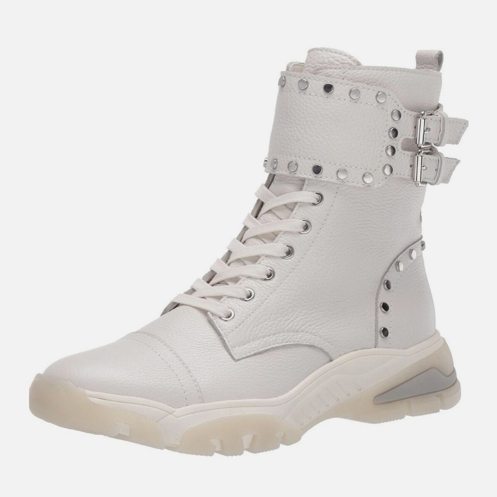 Sam Edelman Resnie White Leather Studded Sneaker Booties Boots Size 7